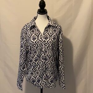 Chicos No Iron Ikat Blue and White 100% Cotton Shirt - Size 2